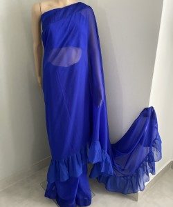 Georgette Ruffle Saree Blue