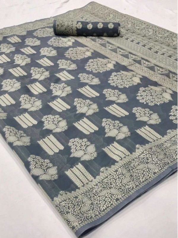 Dark Grey Lucknowi Saree - Image 2