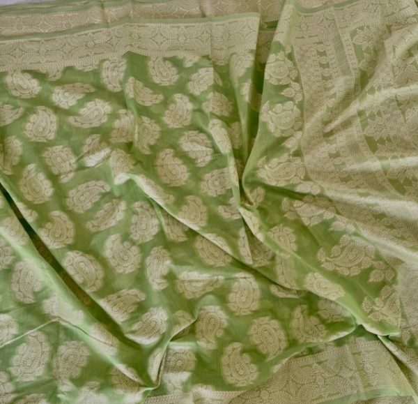 Pistachio Green Lucknowi Saree - Image 3