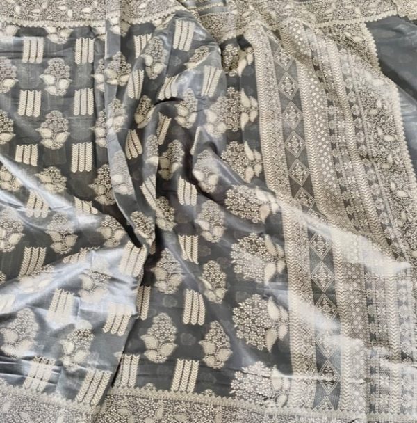 Dark Grey Lucknowi Saree - Image 3