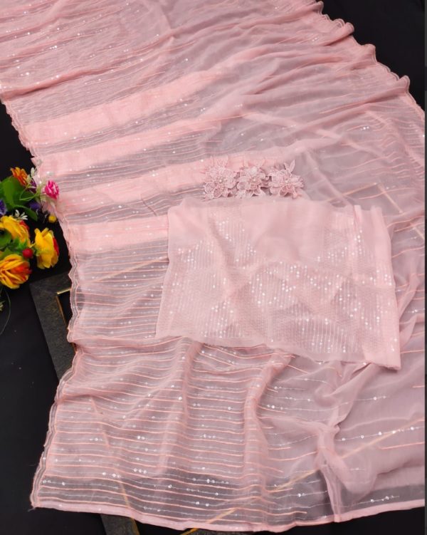 Sequins Saree Peach