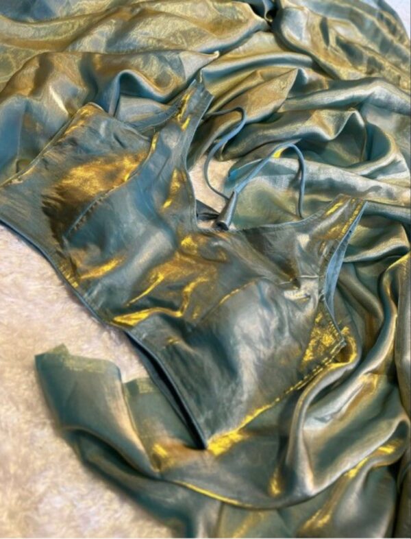 Shiny Saree with Stitched Blouse Blue - Image 2