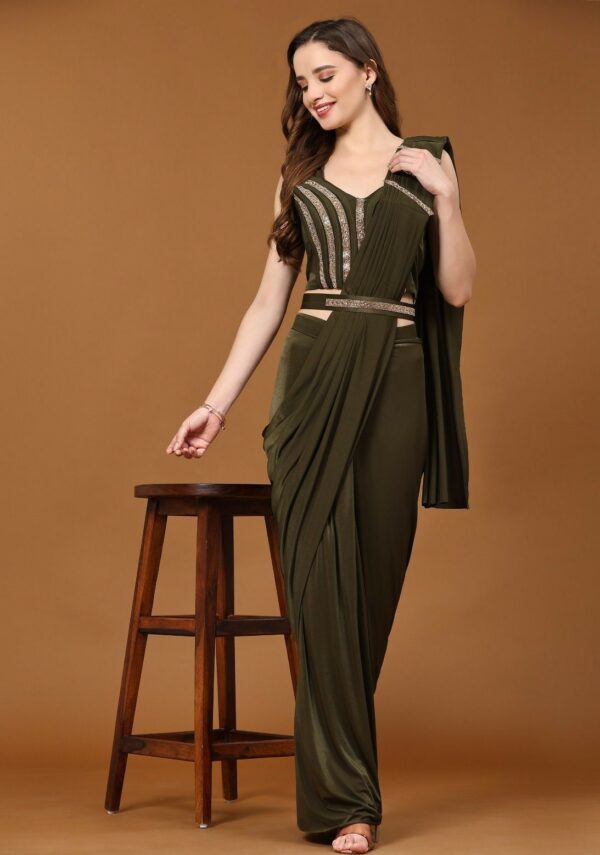 Readymade Saree Olive