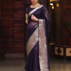 Kora Organza Jacquard Saree Purple