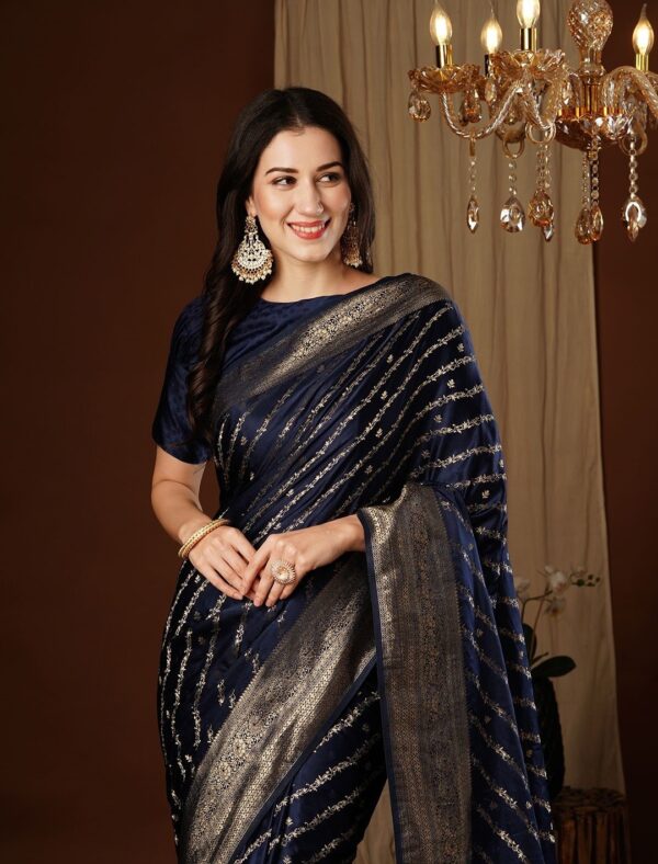 Pure Satin Silk Saree Blue - Image 3