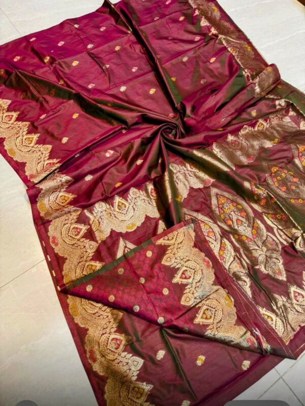 Katan Banarasi Saree Dual Tone Maroon-Green
