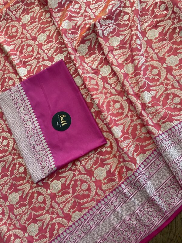 Semi Banarasi Silk Orange/Pink Saree - Image 5