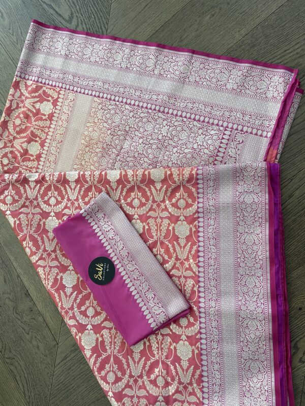 Semi Banarasi Silk Orange/Pink Saree - Image 4