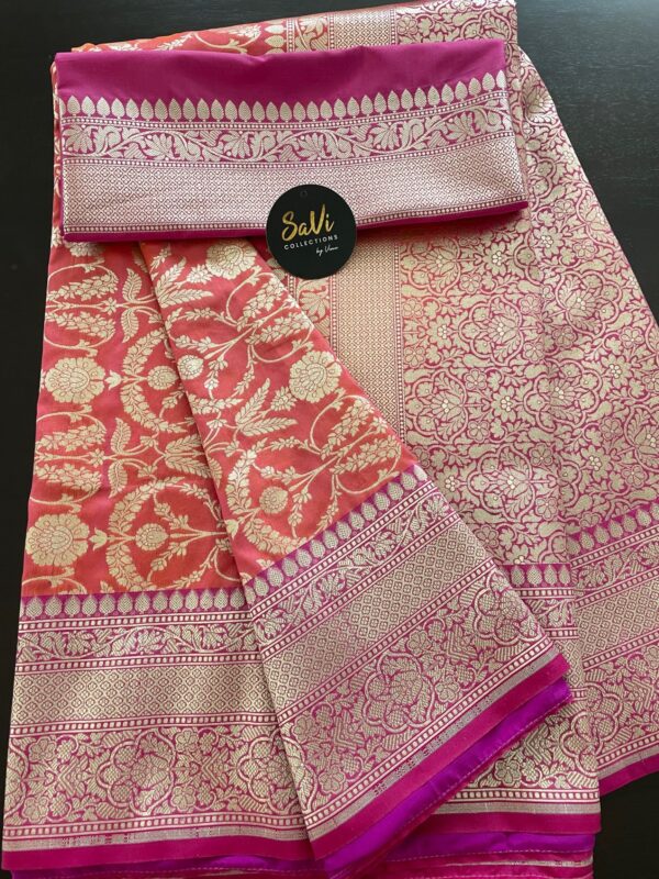 Semi Banarasi Silk Orange/Pink Saree