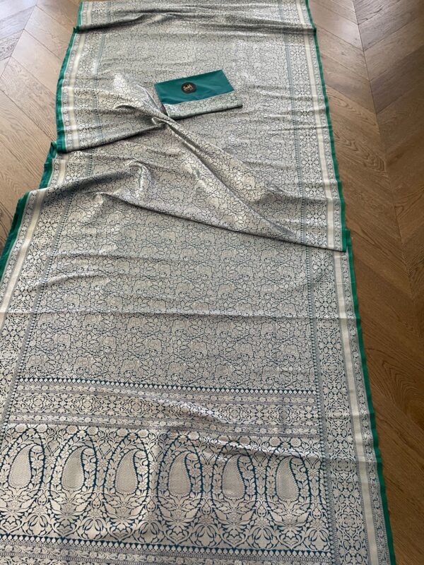 Semi Banarasi Silk Saree Blue/Green - Image 2