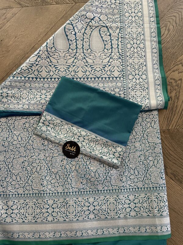 Semi Banarasi Silk Saree Blue/Green - Image 3