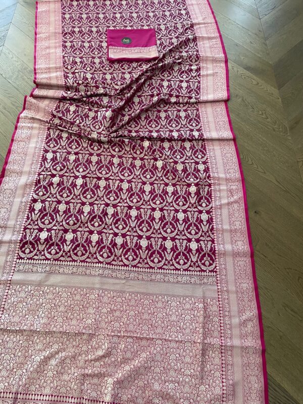 Semi Banarasi Silk Saree Maroon/Pink - Image 2