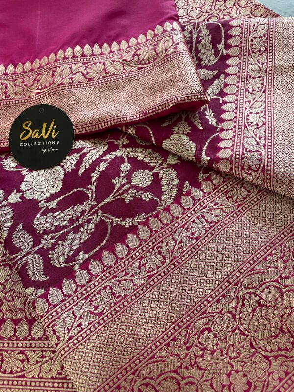 Semi Banarasi Silk Saree Maroon/Pink - Image 3