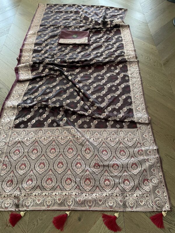 Satin Silk Saree Maroon - Image 2
