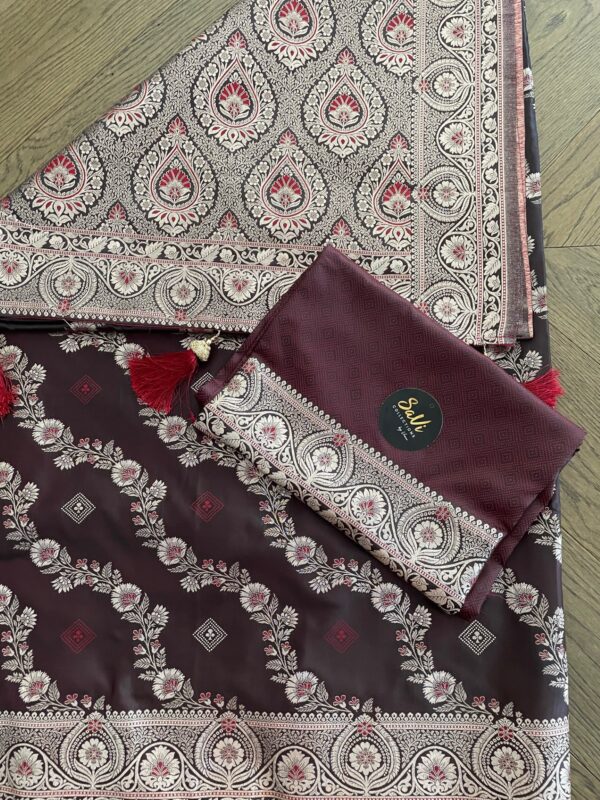 Satin Silk Saree Maroon - Image 3