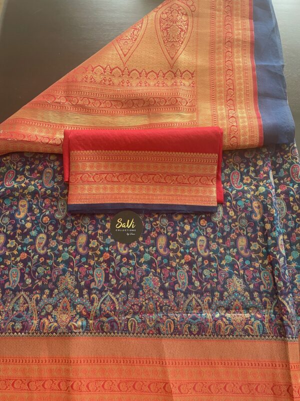 Pashmina Design Navy Blue Saree