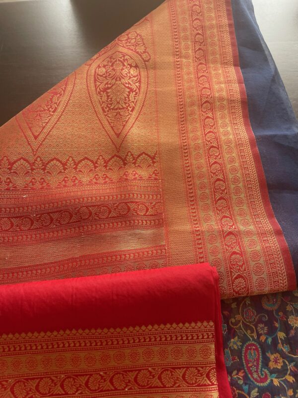 Pashmina Design Navy Blue Saree - Image 3