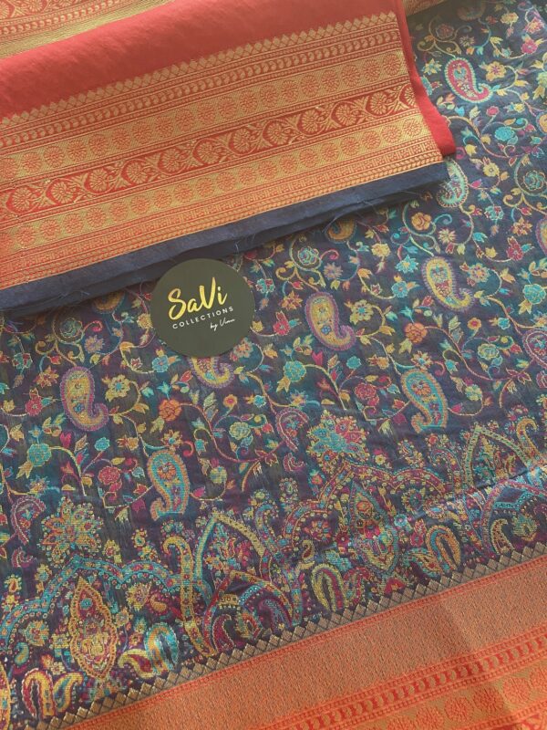 Pashmina Design Navy Blue Saree - Image 5