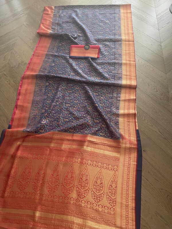 Pashmina Design Navy Blue Saree - Image 2