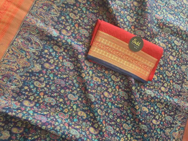 Pashmina Design Navy Blue Saree - Image 4