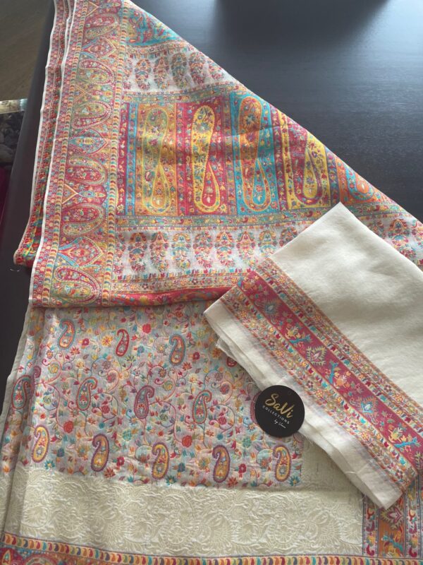 Pashmina Design Cream Coloured Saree