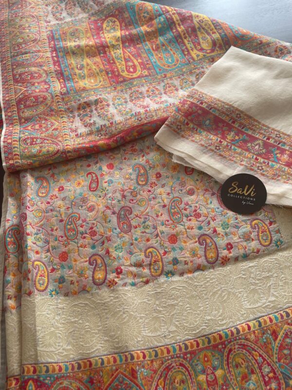 Pashmina Design Cream Coloured Saree - Image 3